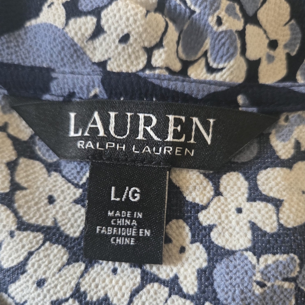 Lauren Ralph Lauren Floral Printed Ruffled Blouse Size Large Blue White NWOT - Picture 5 of 6